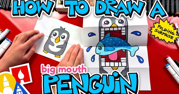 🐧 איך לצייר פינגווין עם הפתעה מתקפלת (שלב-אחר-שלב) 🐧